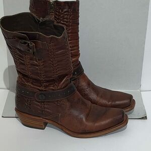 Sonora Makayla Women's Rustic Brown Manchester Wide Calf Western‎ Boots Size 7B